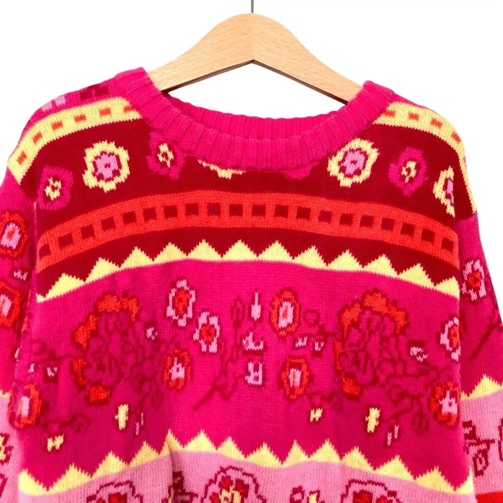 Gymboree Vintage St Moritz Line Colorful Floral Winter Sweater Girls Size XL